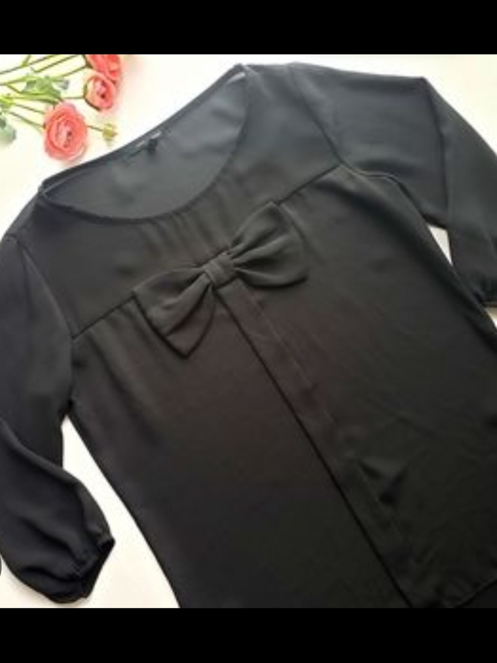 Love + Haight Black Bow Detail Blouse 3/4 Sleeve
